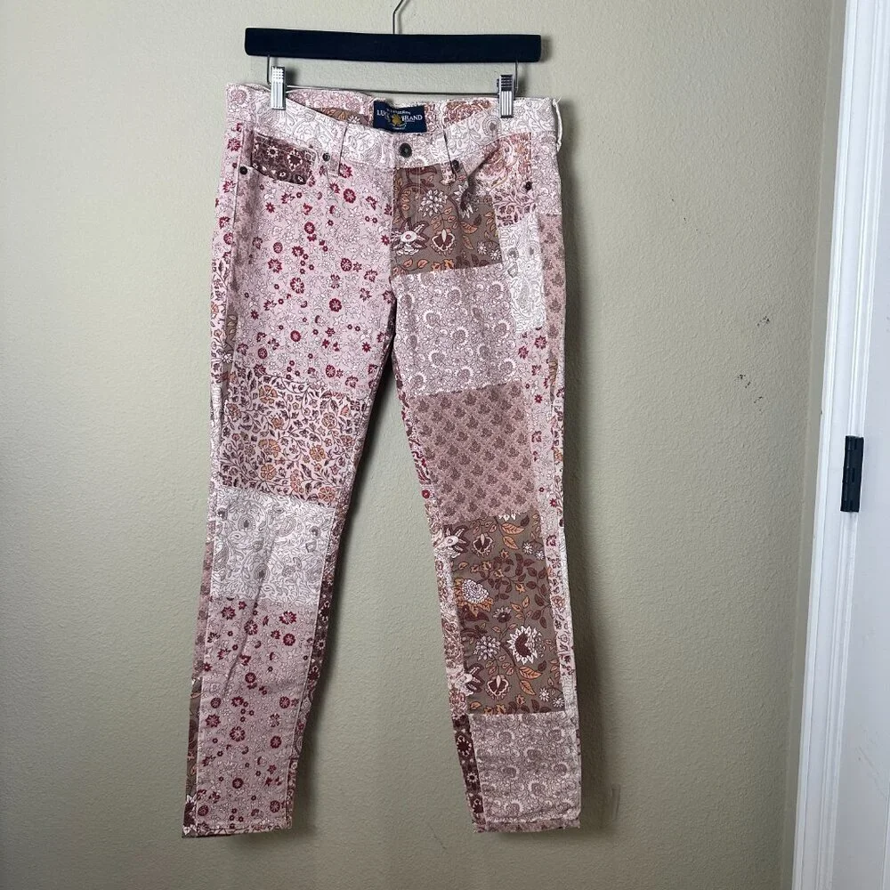 LUCKY BRAND Patchwork Pink Denim Charlie Skinny Style Jeans Pants Size 8 / 29
